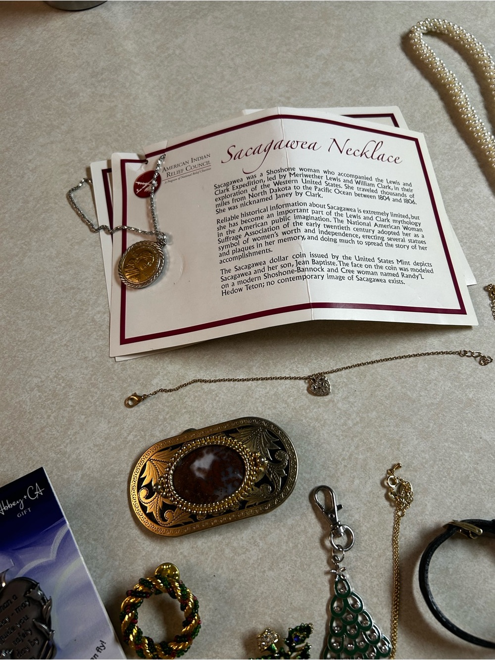 Sacagawea Necklace Pendant - Gold Tone